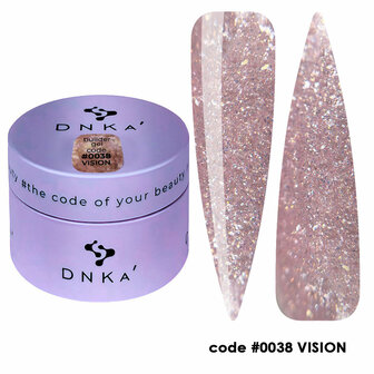 Builder gel van het merk DNKa' in de kleur '0038 Vision' - bruine glitter tint
